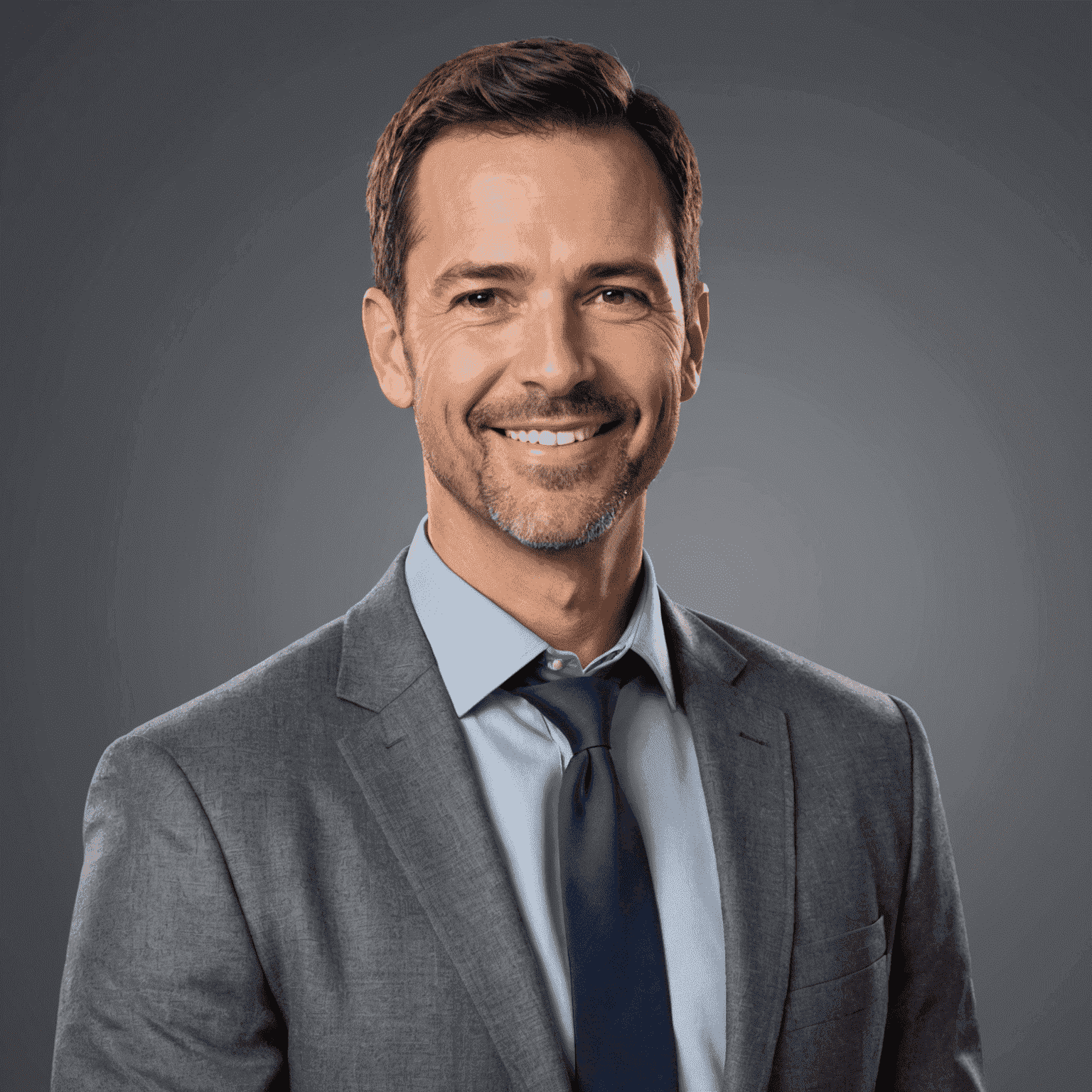 Portrait of Tony Beck, a professional-looking man in his 40s with short dark hair and a friendly smile, wearing a business casual outfit